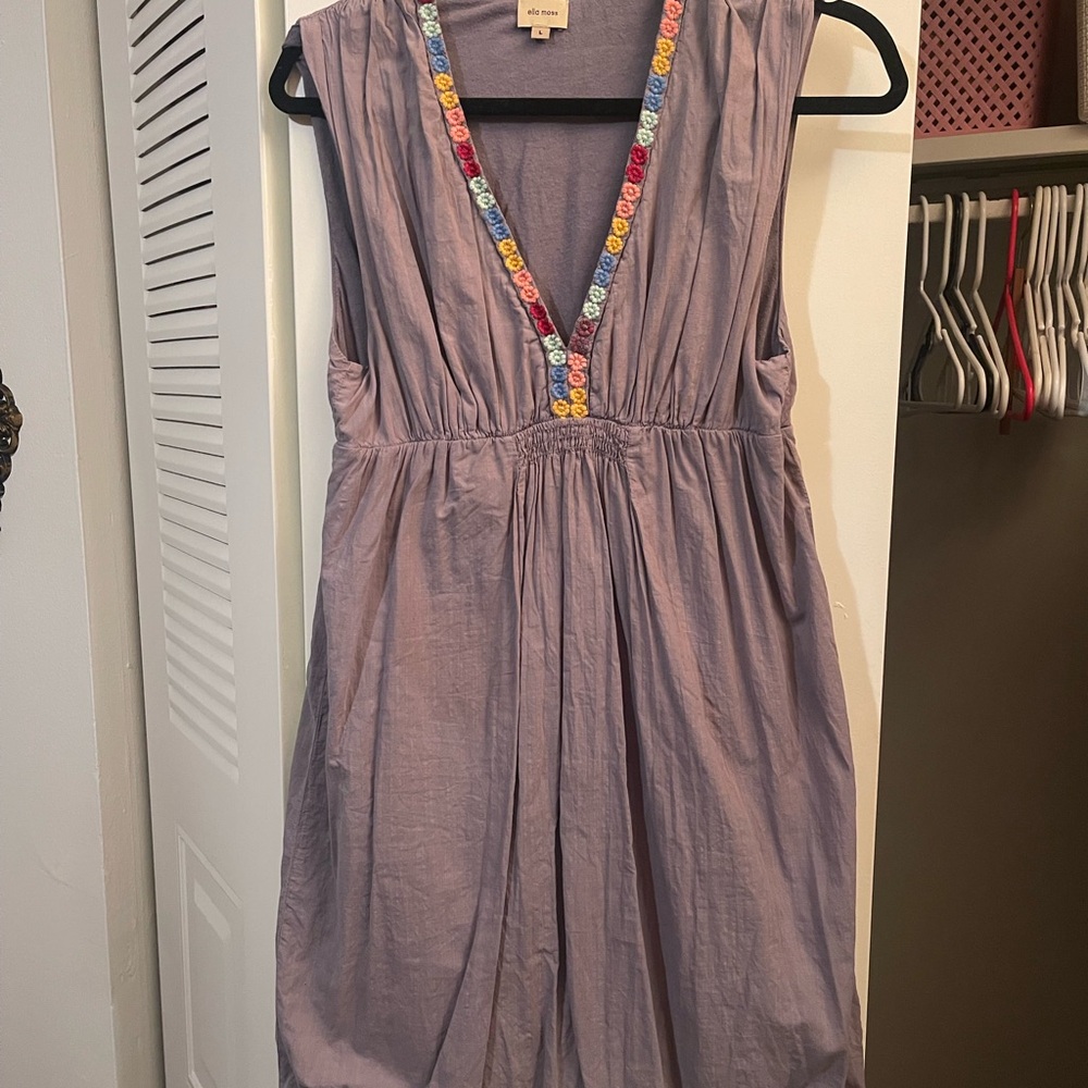 Ella Moss Lavender Mini Dress with Colorful Embroidery